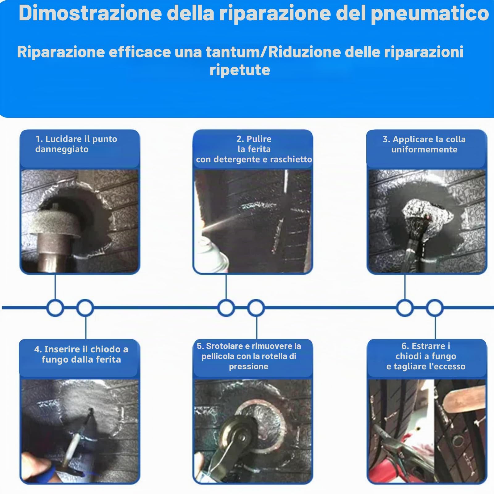 Akozon Kit di riparazione pneumatici auto + riparazione pneumatici auto auto riparazione pneumatici auto fungo chiodo 24pcs 6mm moto kit di riparazione pneumatici kit di gomma fungo kit per auto, moto