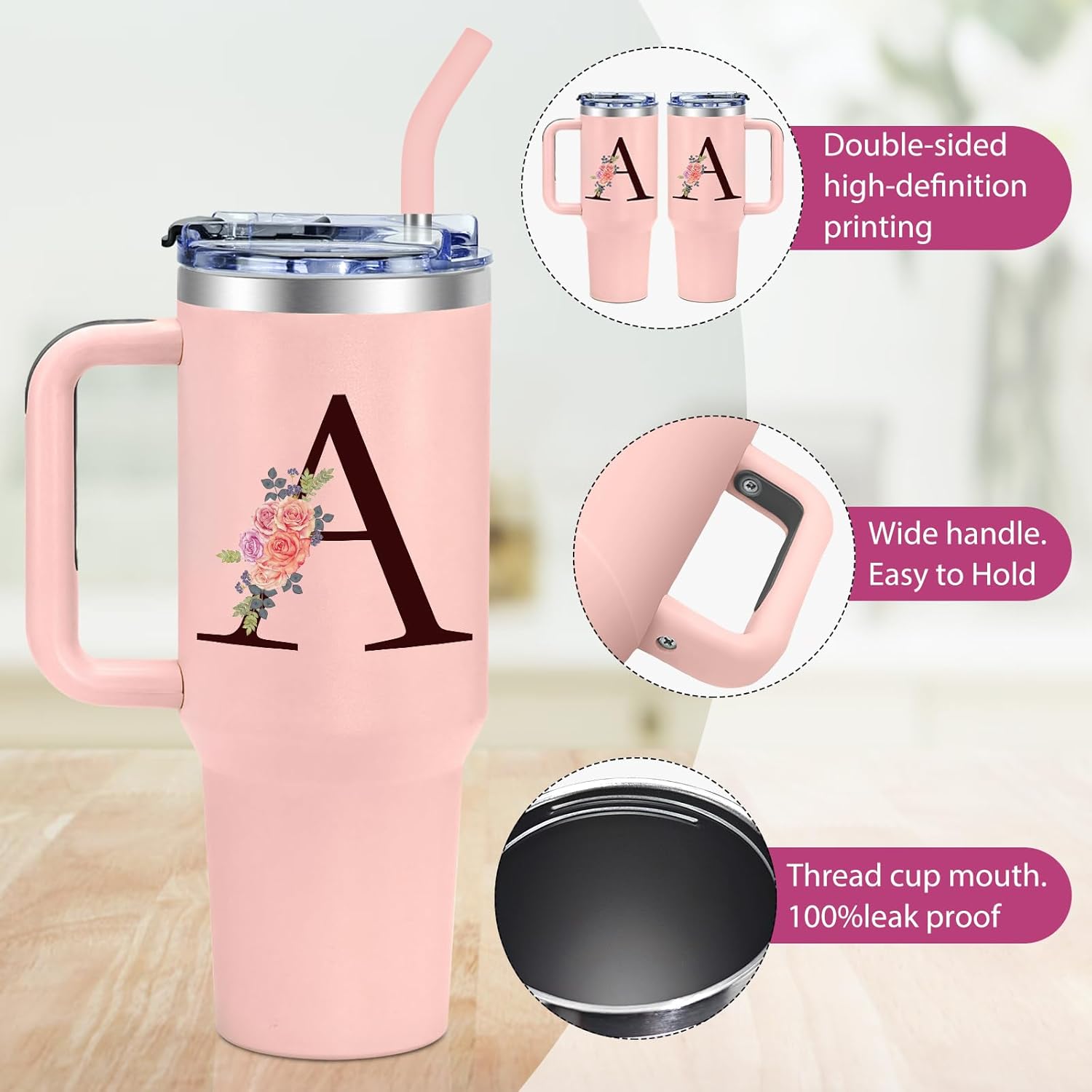 Monogrammed Gifts for Women,Personalized Gifts for Women,Birthday Gift for Mom,Personalized Tumbler with Handle,Customized Tumblers for Woman,Cute Tumbler,Funny Gift for Mom,Grandma -A - Image 3