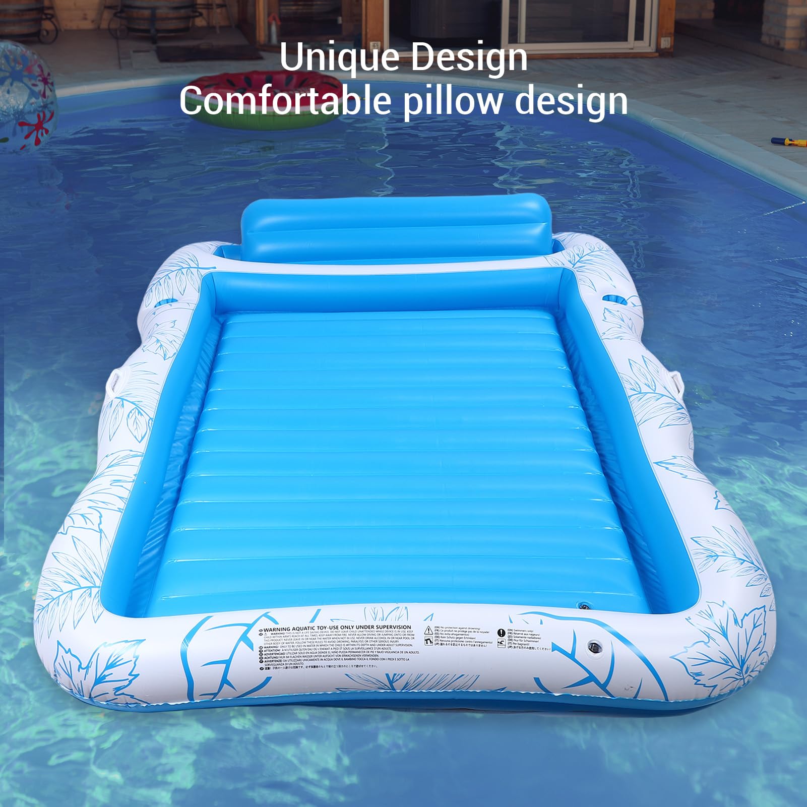 Tumbona Inflable para Piscina De Bronceado, Almohada Incorporada, Tamaño para Dos Personas, PVC Engrosado, Portátil, Multifuncional, para Playa, Piscina, Relajación Al