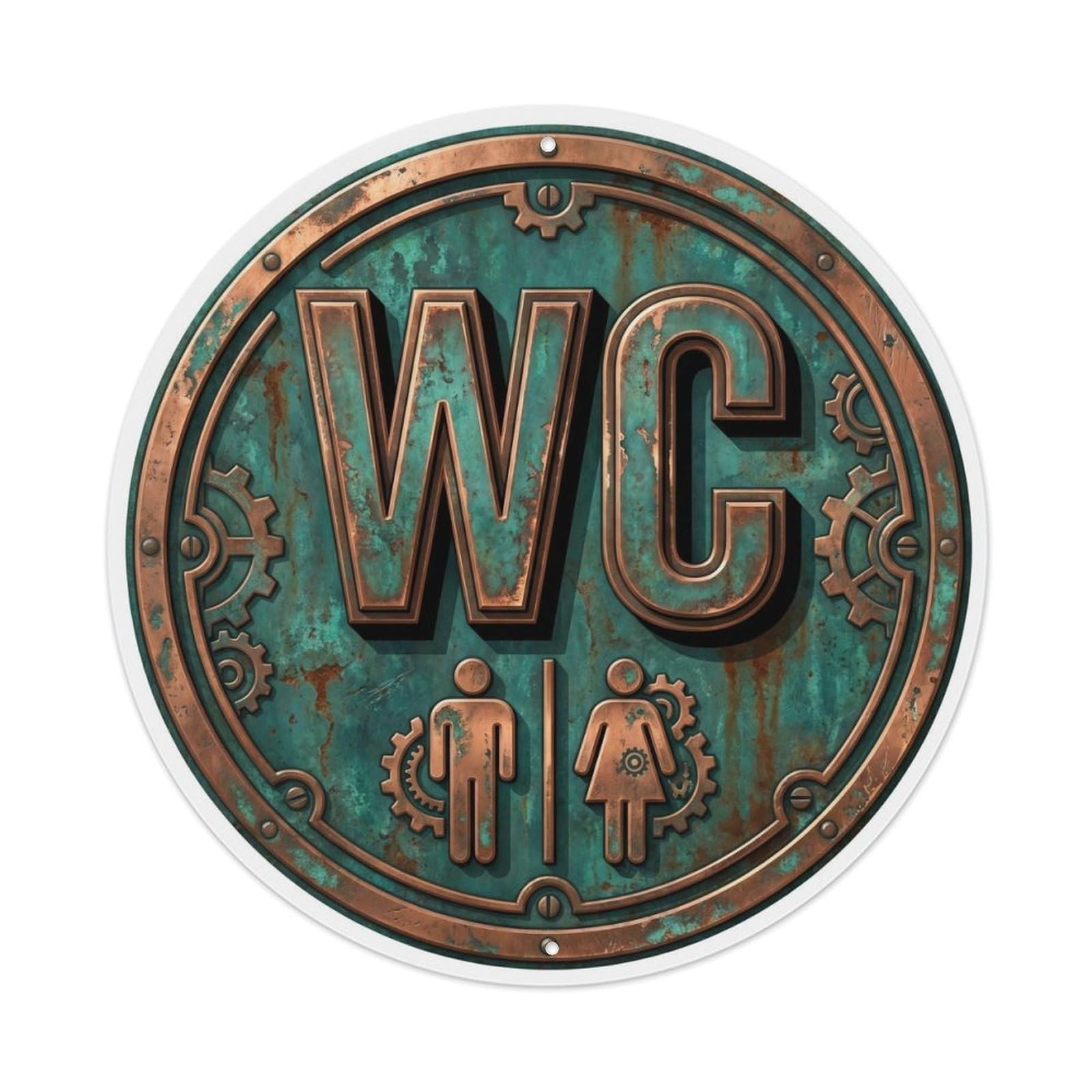 Toilet （WC） Rustic Teal Patina Plate Metal Tin Sign Plaque Wall Decor for Cafe, Club Bar, Office, Home Garden Round Metal Poster 8x8Inch