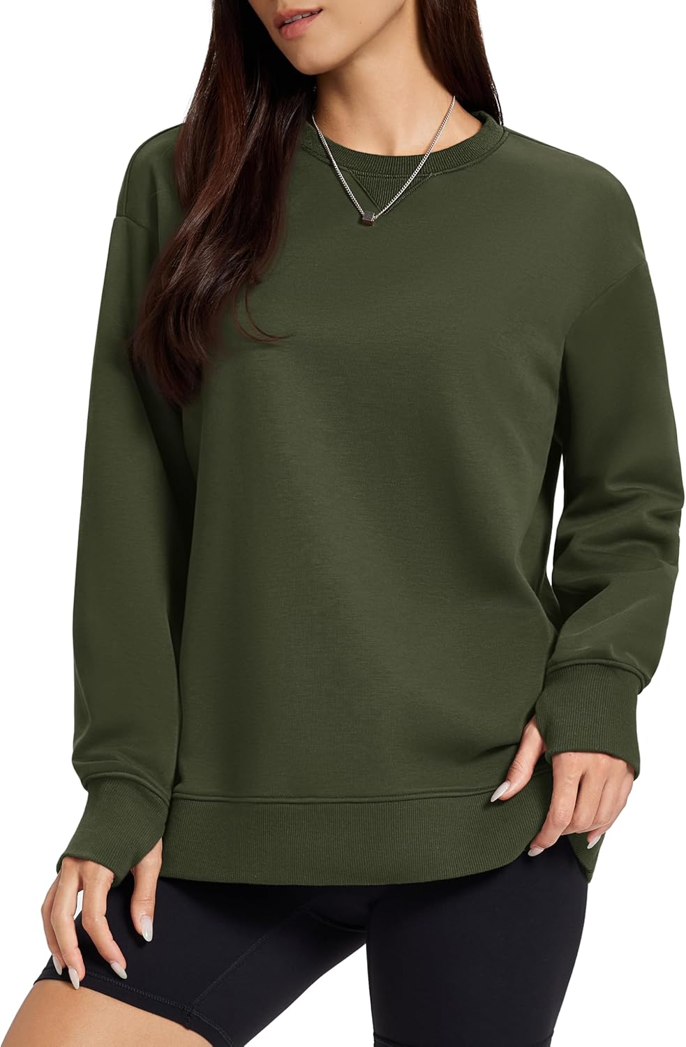 MAGCOMSEN Women's Fleece Lined Sweatshirts Pullover Crewneck Sweater Loose Fit Casual Winter Warm Tops with Thumb Holes - Image 2
