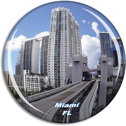 Imanes de cristal para nevera Miami Metromover Florida USA recuerdo divertido para regalo decoración del hogar oficina pizarra blanca