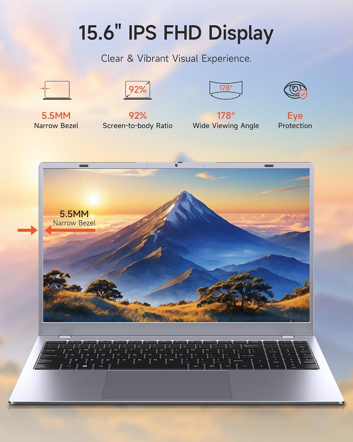 15.6 Inch Laptop Computer, 16GB RAM 512GB SSD, Pentium Gold 6500Y, FHD IPS Display, Student Laptop for Work & Study, WiFi 5, Bluetooth 5.0, HDMI, Type-C image 2