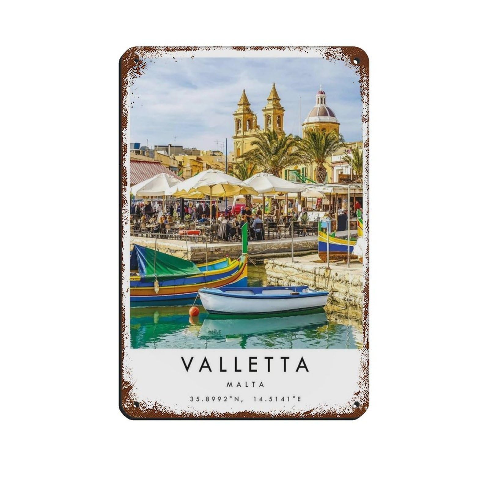 Valletta Travel, Malta Poster Tin Sign Vintage Metal Pub Club Cafe Bar Home Wall Art Decoration Poster Retro 8x12inch(20x30cm)