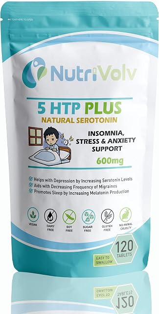 5 HTP Plus 600mg High Strength Stress Relief & Anxiety Relief Sleep Booster Supplements | Griffonia Seed Extract, Vegan | 120 Tablets