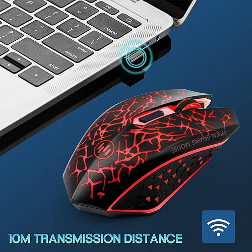 Miniatura 6 de VEGCOO C12 Ratones de mouse inalámbricos recargables para juegos, mouse inalámbrico con clic silencioso, 7 botones inteligentes, ratones de mouse