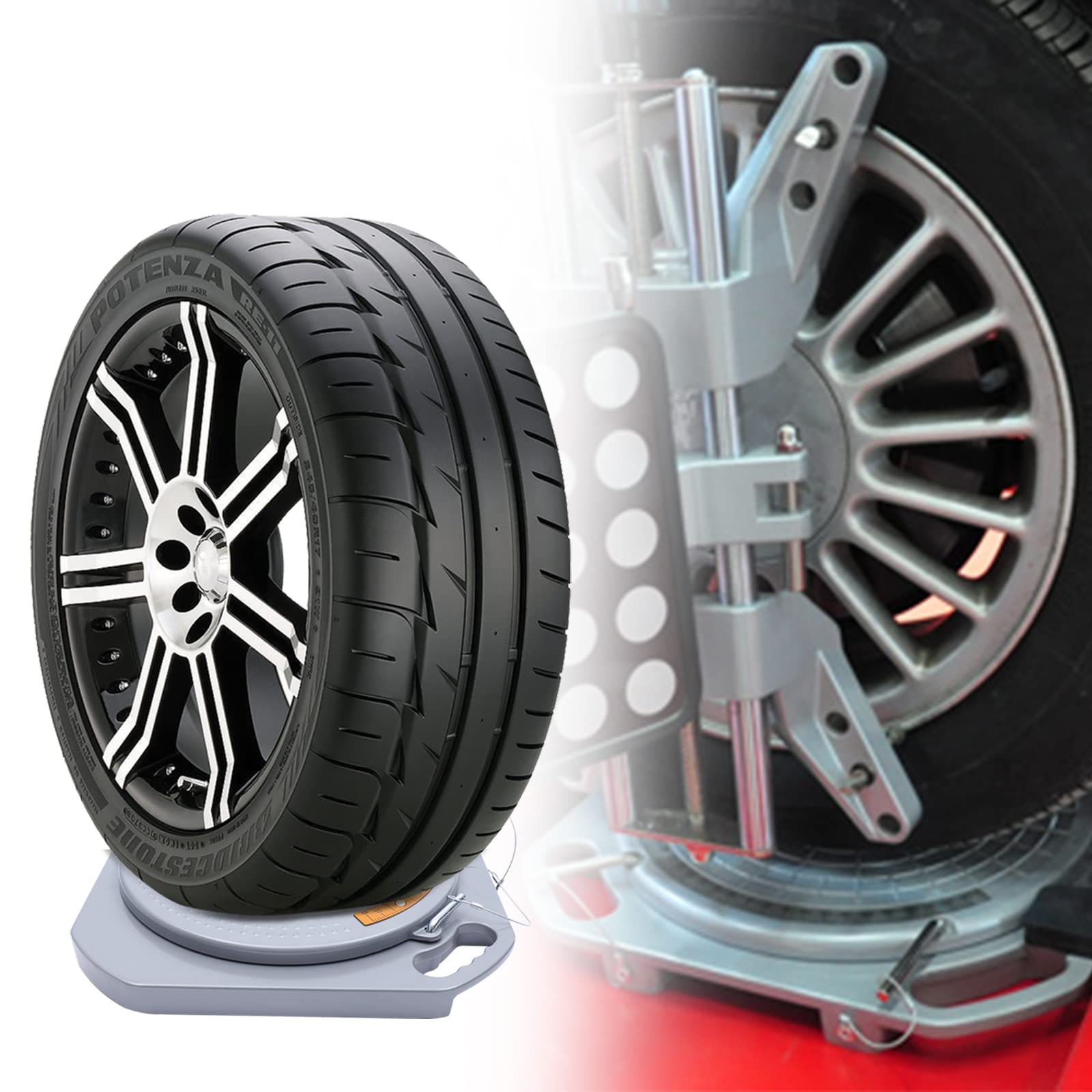 WsrrLun 1 Pair Wheel Alignment Tool Wheel Car Truck Front End Wheel Alignment Turntable Turn Plates Tool Kit Magnesium Alloy Turn Plates 360° Rotating Turn Plate Table w/2 Rubber Thrust Pads