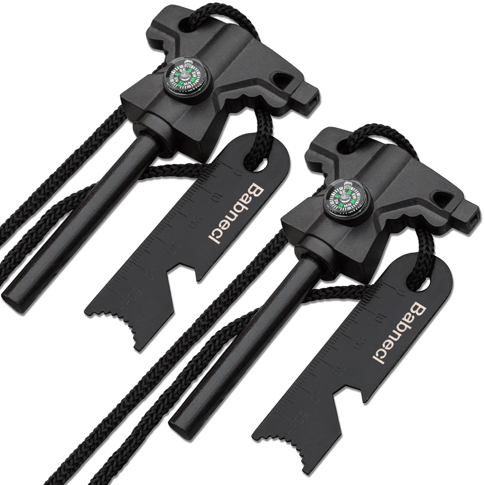 Babnecl Survival Fire Starter with Upgraded Butterfly-Shaped Handle & Built-in Compass & 150dB Whistle, 6-in-1 Flint Fire Starter for Camping