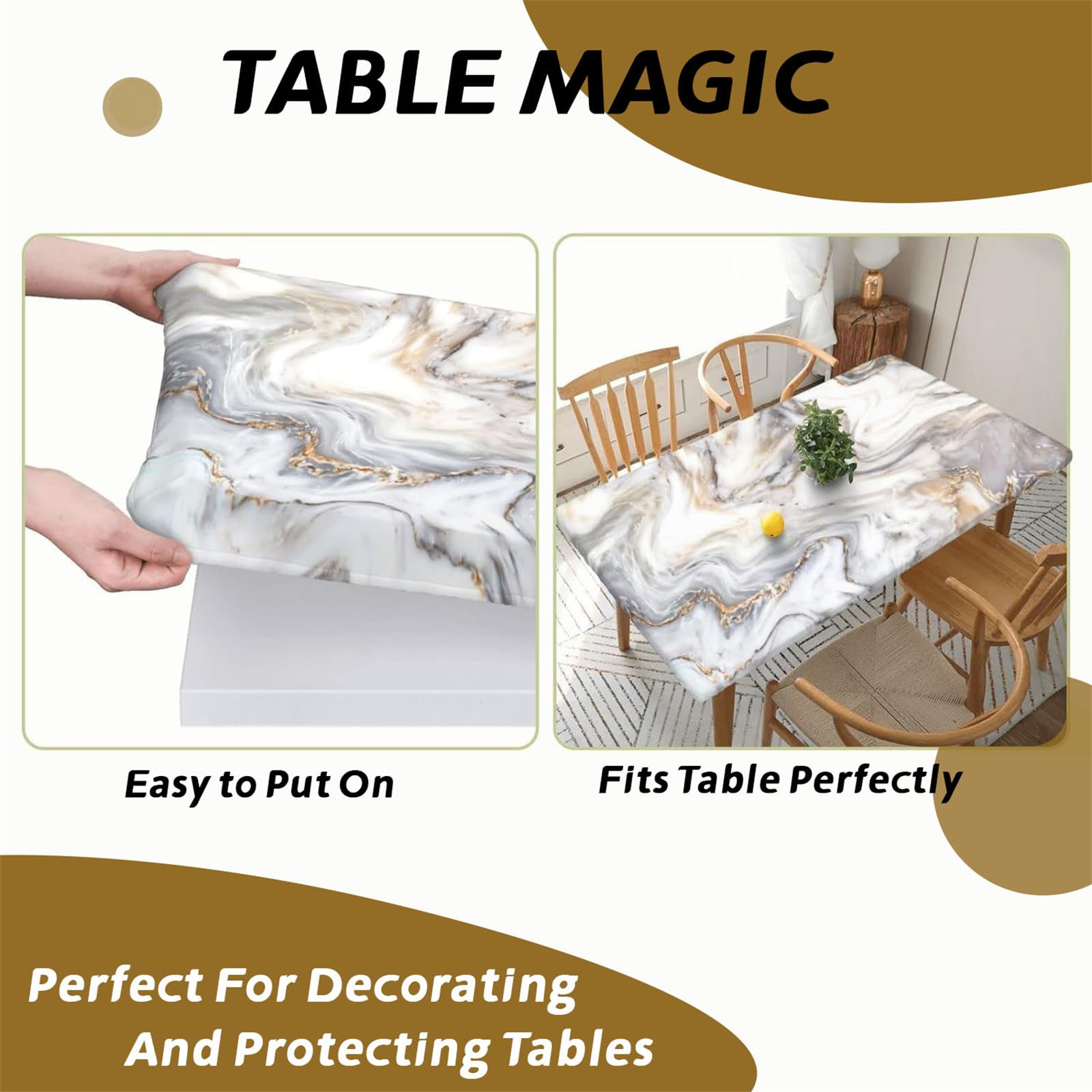 Morbuy 3D Nappe Rectangulaire Avec Bord Élastique, Nappe Rectangulaire Ajustée Nappe De Table Antidérapante Anti Tache Pour Terrasse, Cuisine Et Salle à Manger (4.9FT/180x140cm,Tissage De Bambous 8