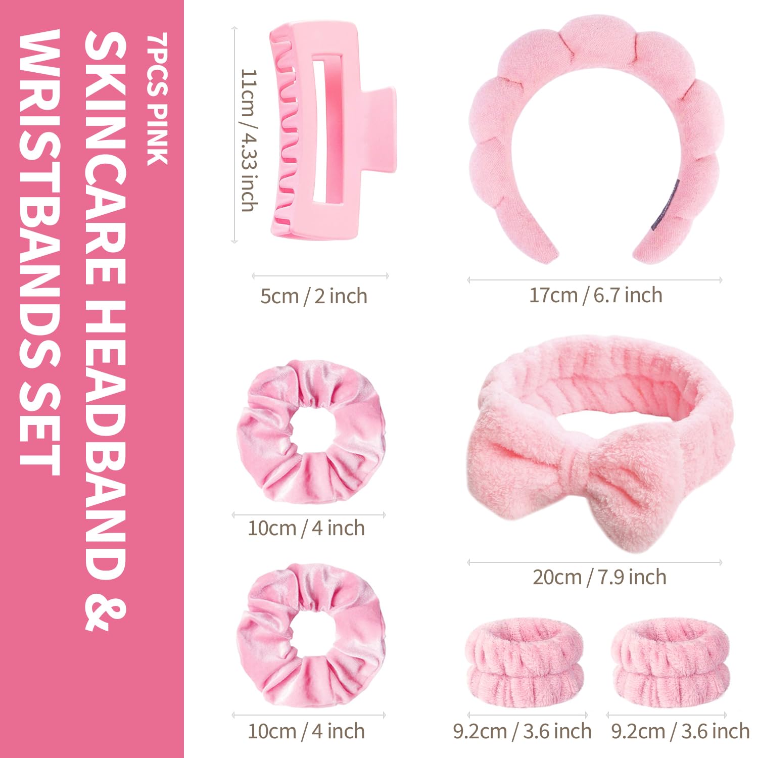 Spove 7pcs Skincare Headband Set, Spa headband and wristband for women Hair Scrunchies, Makeup Wristbands, Hairpin - Image 3