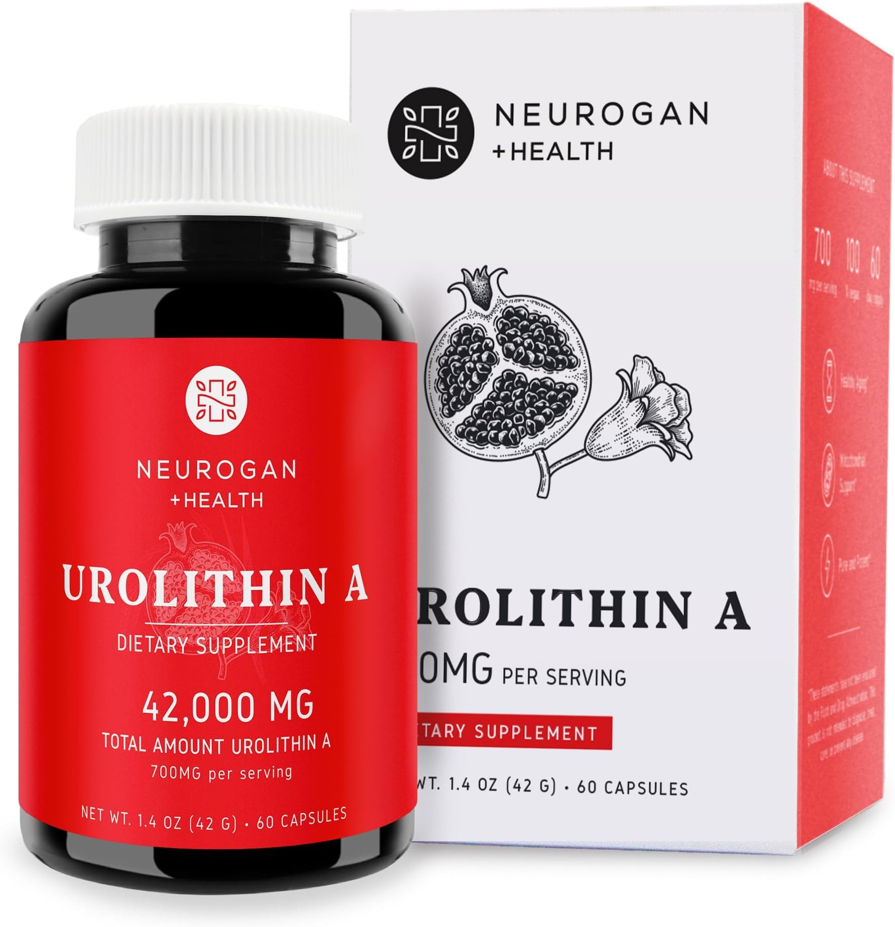 Urolithin A Supplement Capsules - 700mg, 60 Ct - High-Potency Cellular Health, Postbiotic Compound- Sourced from Pomegranate Extract, Made in USA, Take 1 Daily