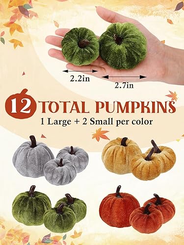 Miniatura 5 de ANPHSIN Decoración de otoño de mini calabaza para el hogar, lindas calabazas falsas de terciopelo pequeñas para mesas de fiesta, centros de mesa, 12
