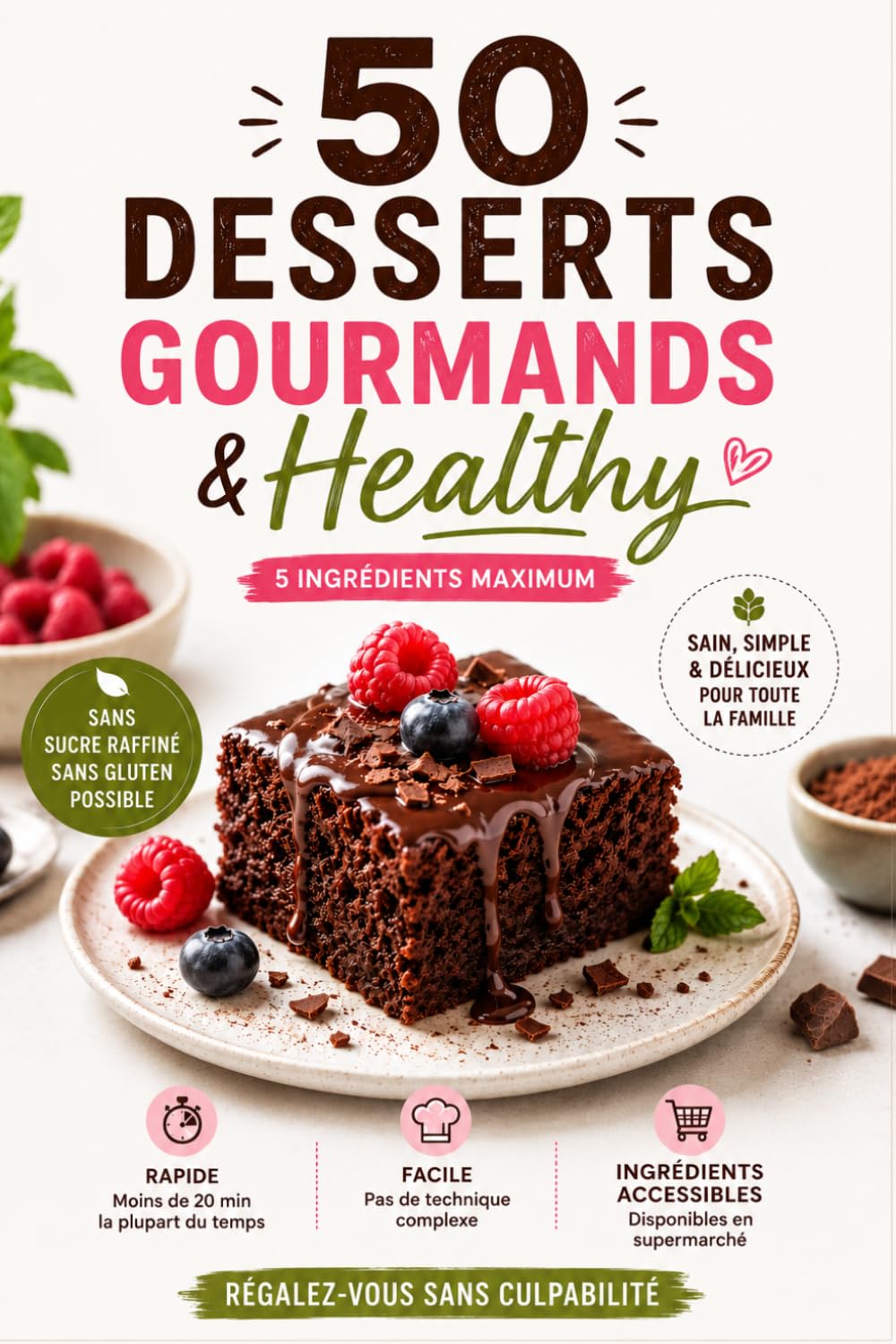 50 Desserts Gourmands & Healthy: Recettes Saines et Faciles avec Seulement 5 Ingrédients – Sans Sucre Raffiné, Sans Gluten Possible – Gâteaux, Mousses, Biscuits & Barres Énergétiques