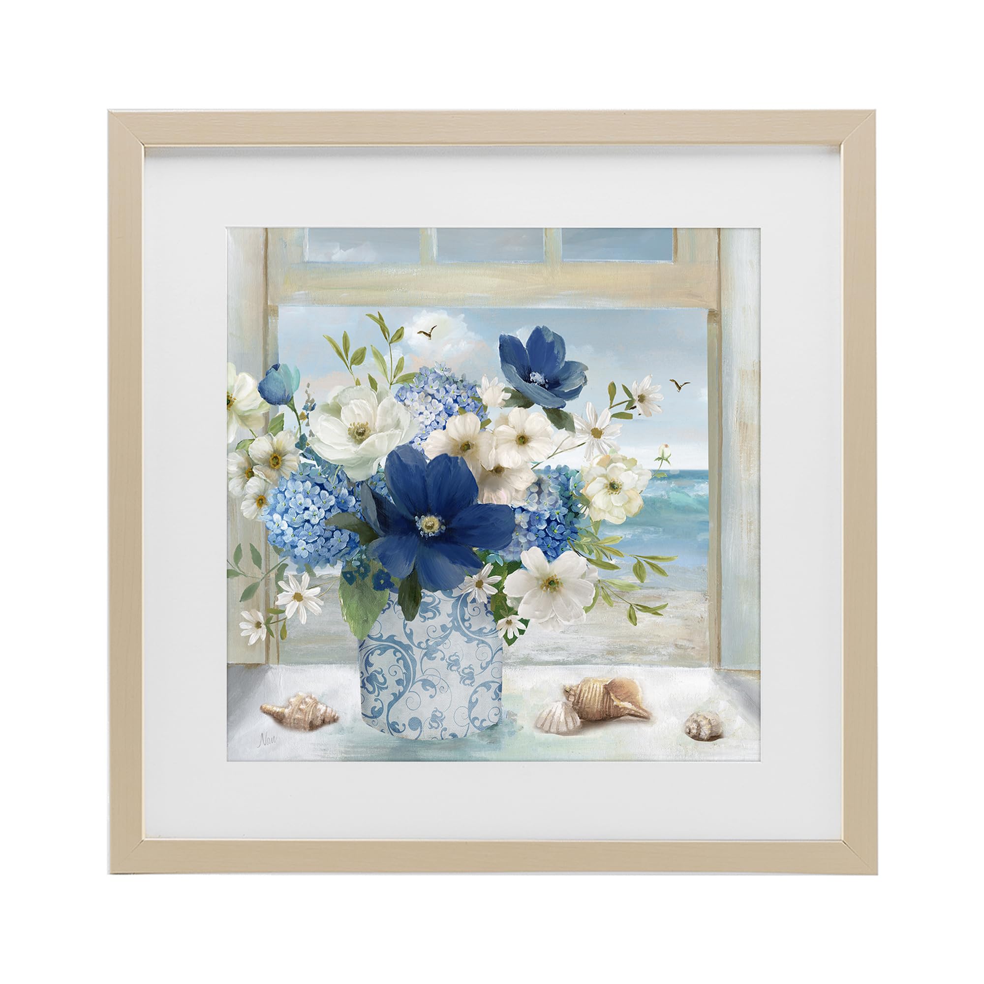 'Seaside Blue & White Arrangement'| Framed Print Under Glass
