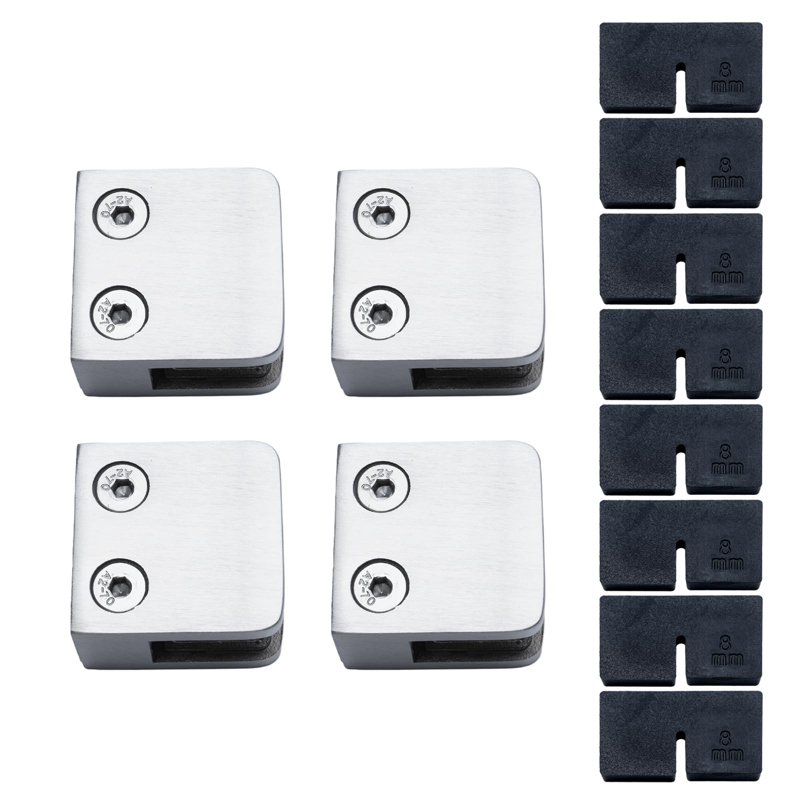 Rypry Satin Brushed 4Pcs 6-10Mm Heavy Duty Stainless Steel Glass Clamp Brackets - No Drill Wall Mount Frameless Clamps With Rubber Inserts For Shower Screens, Glass Balustrades & Partitions (8Mm Glass)