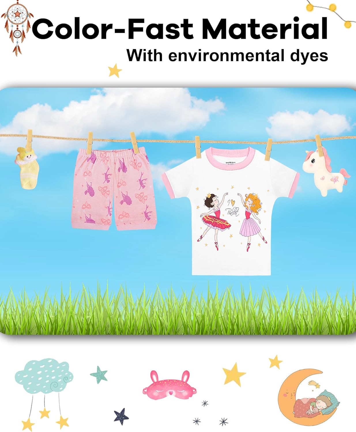 DAUGHTER QUEEN Girls Summer Pajamas Set 4 Pieces 100% Cotton Sleepwear Size 18 Months-12 Years - Image 7