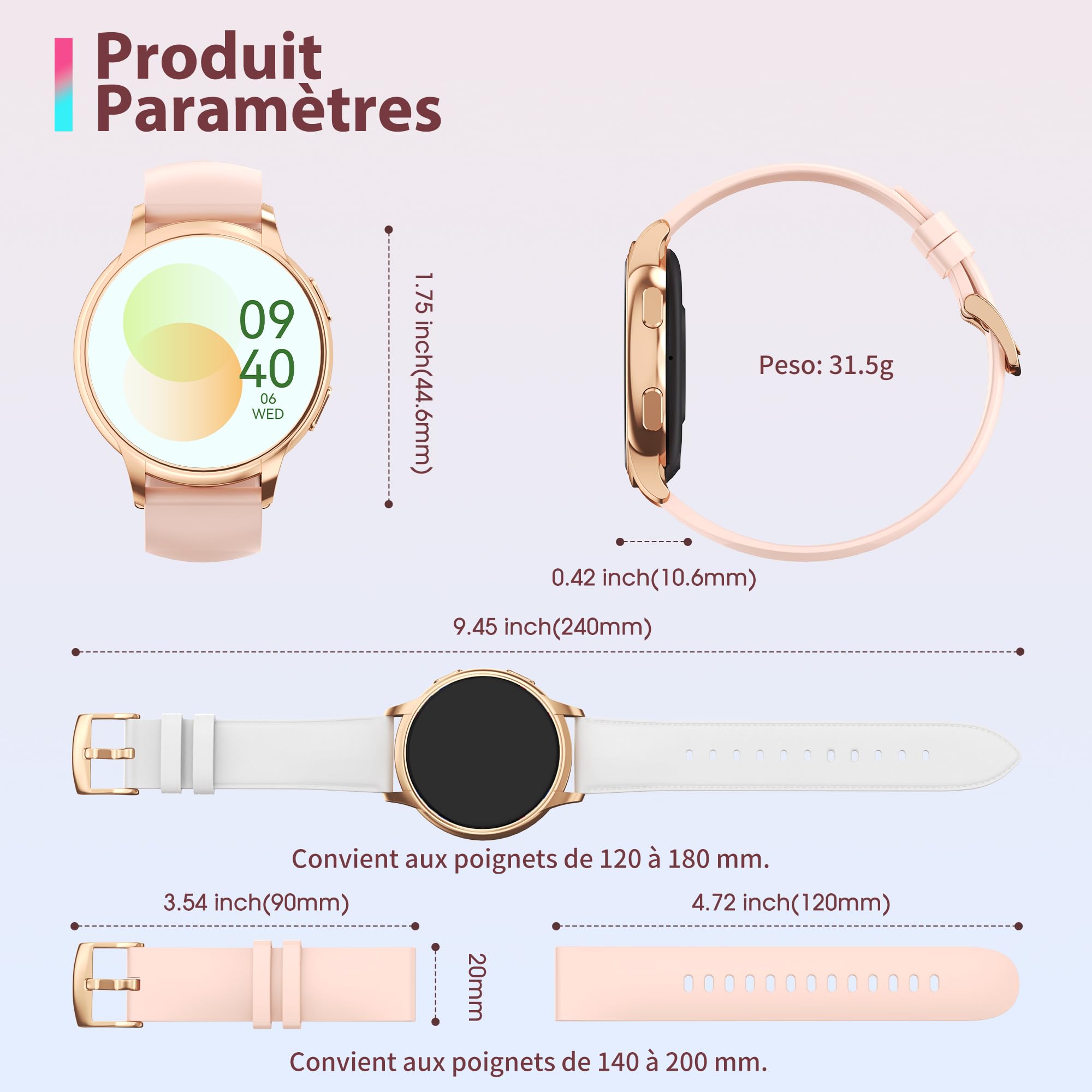 Montre Connectée Femme avec Appels/Notification, 1,52" HD IP68 Smartwatch, 110+ Modes Sportifs, Fréquence Cardiaque/SpO2/Sommeil Moniteur, Suivi Calories/Pas pour Android iOS Or Rose
