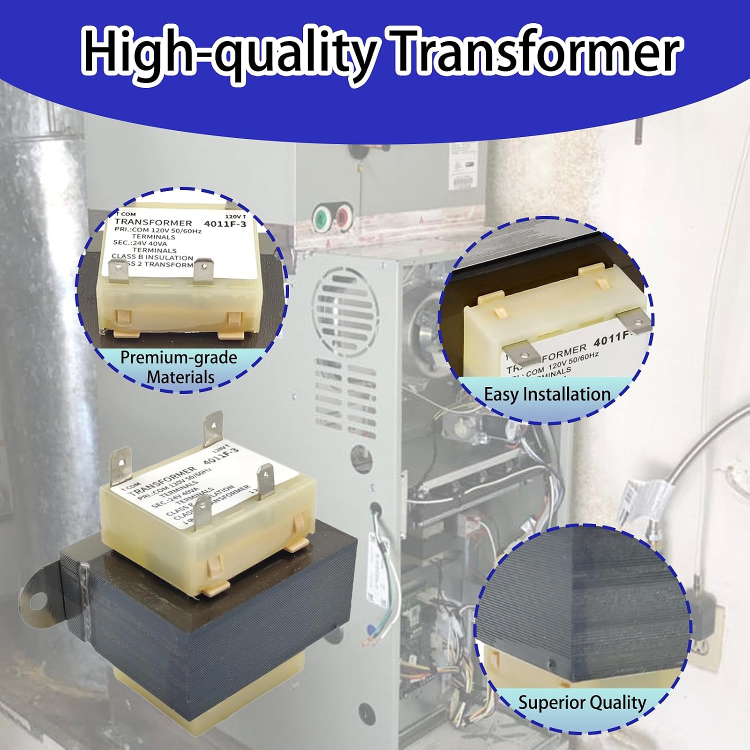 240V to 24V 0130M00138S Transformer Compatible with Goodman Amana 40VA Furnace Transformers Primary 208/240V Secondary 24V Heater HVAC Replacement Part Class 2 Control with Foot Mount.