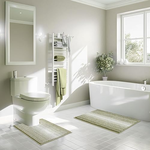 Miniatura 200 de BSICPRO Juego de alfombras y tapetes de baño, 2 piezas de felpilla gruesa y absorbente, antideslizantes, suaves y peludas para baño, lavables a