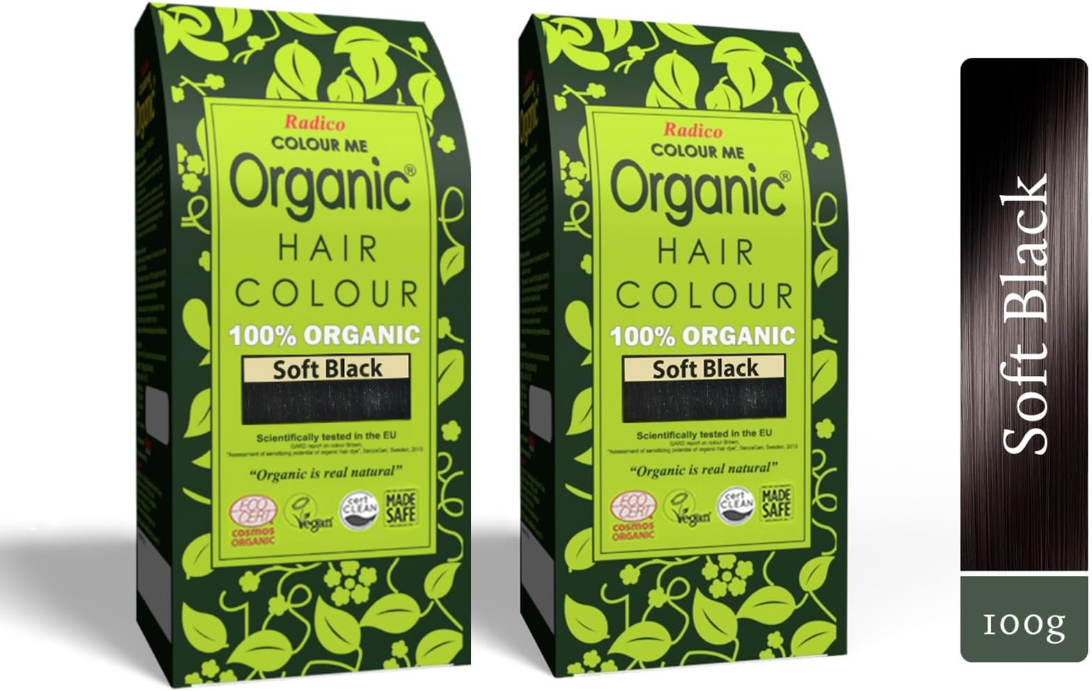 Radico Colour Me Organic Soft Black Hair Colour; 100% Organic made with natural herbs, Skin Allergy Safe, No Ammonia, No Parabens & No Chemicals, Globally Certified (Pack of 2)