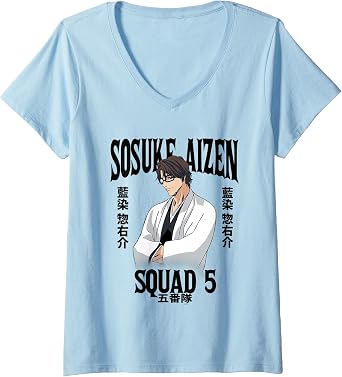 Womens Bleach Sosuke Aizen Squad 5 Anime V-Neck T-Shirt