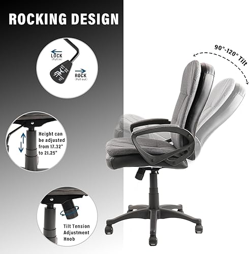 Miniatura 6 de CLATINA Silla ejecutiva de oficina con respaldo medio, silla de escritorio de oficina de tela de cuero con reposabrazos acolchado, silla de