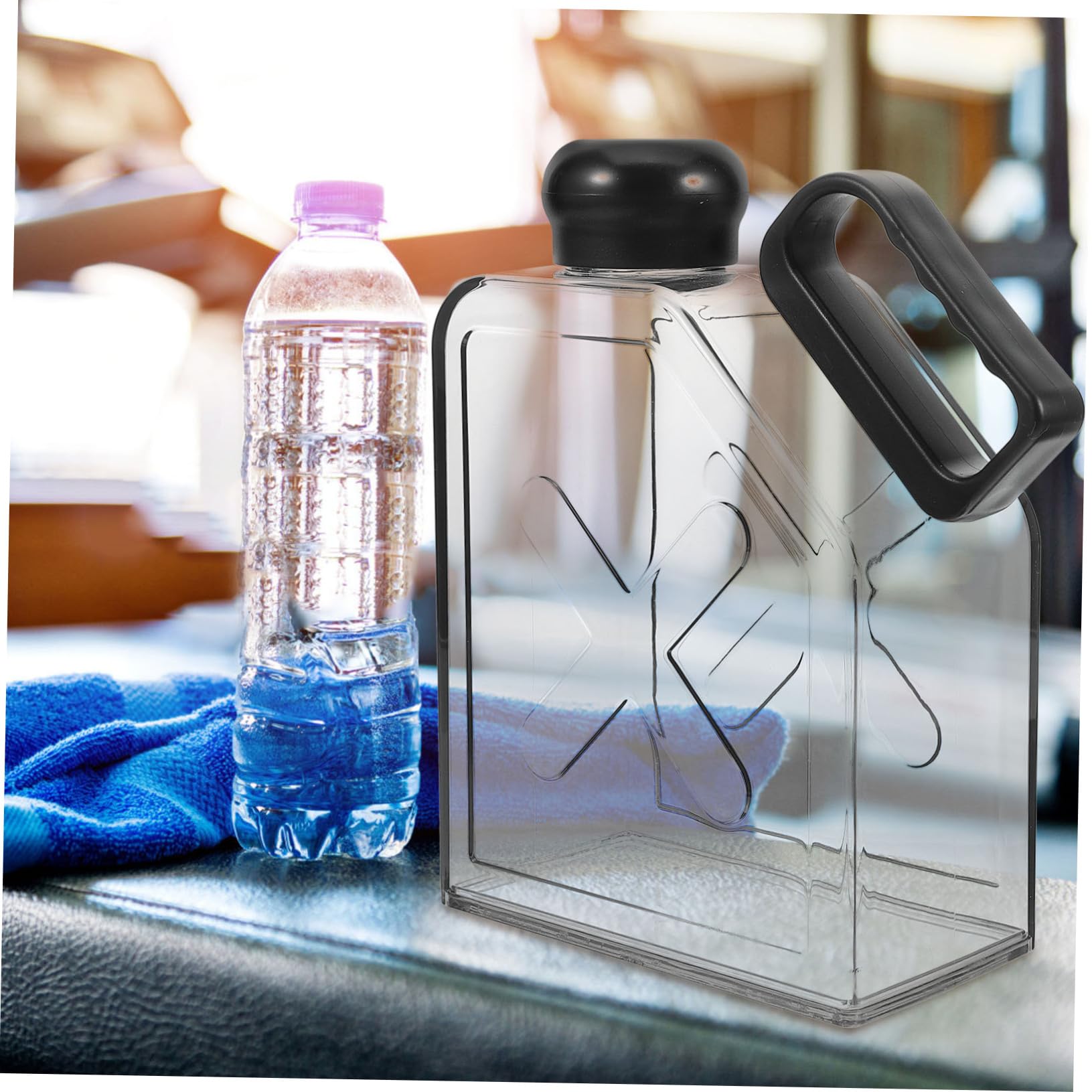 Hemobllo Borraccia sportiva portatile sport acquatici infrangibile bottiglia d'acqua Piatto bollitore per acqua piatta bollitore all'aperto plastica Black Riutilizzabile