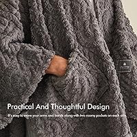 Vista 4 de Royoliving Fuzzy Sherpa Wearable Fleece Blanket with Pockets for Adults, Ultra Soft Plush Shawl Throw Blankets (Grey, 58'' x 64'')