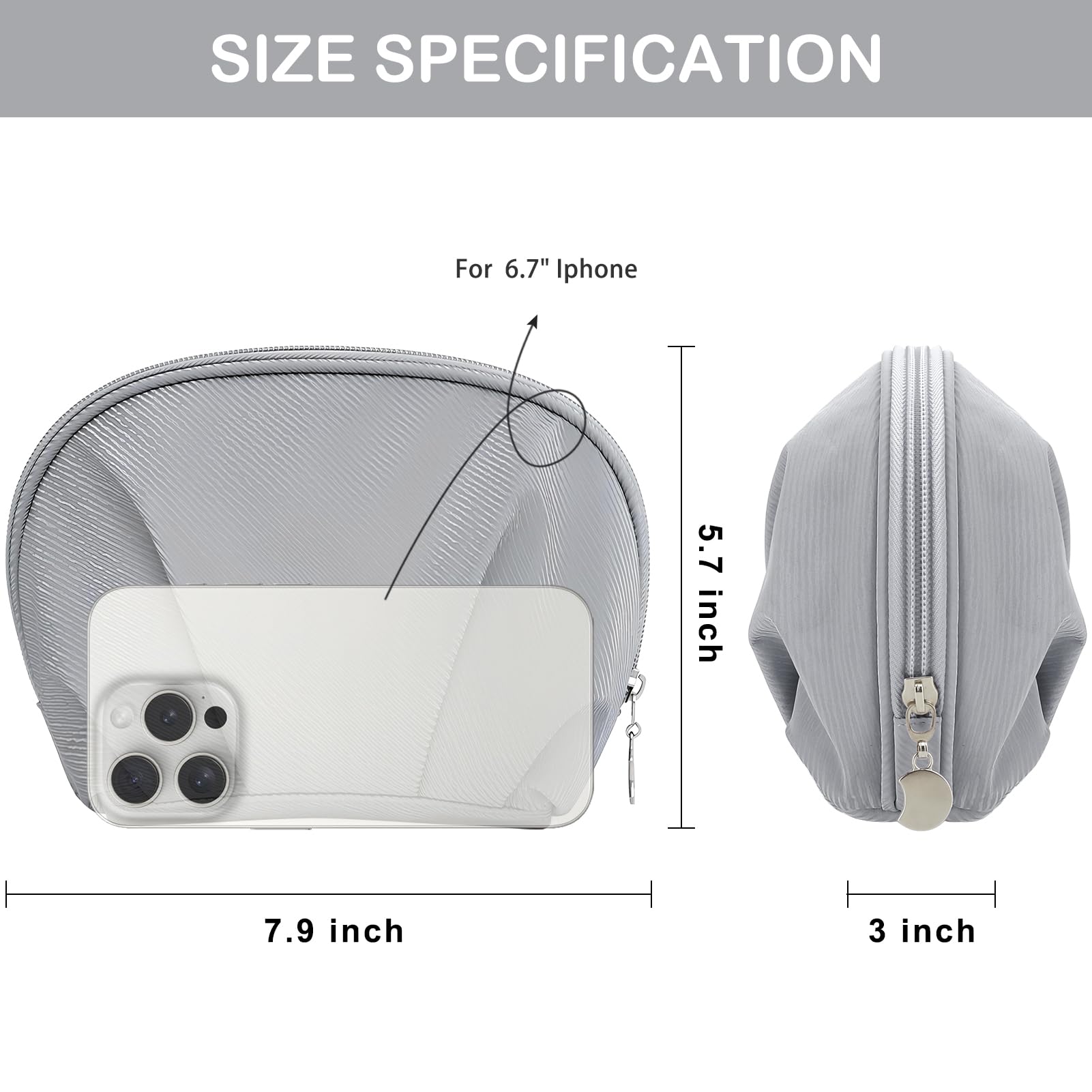 JINSI Makeup Bag Zipper Pouch Travel Toiletry Organizer Purse Cute Cosmetic Bags for Women (Grey) - Image 2