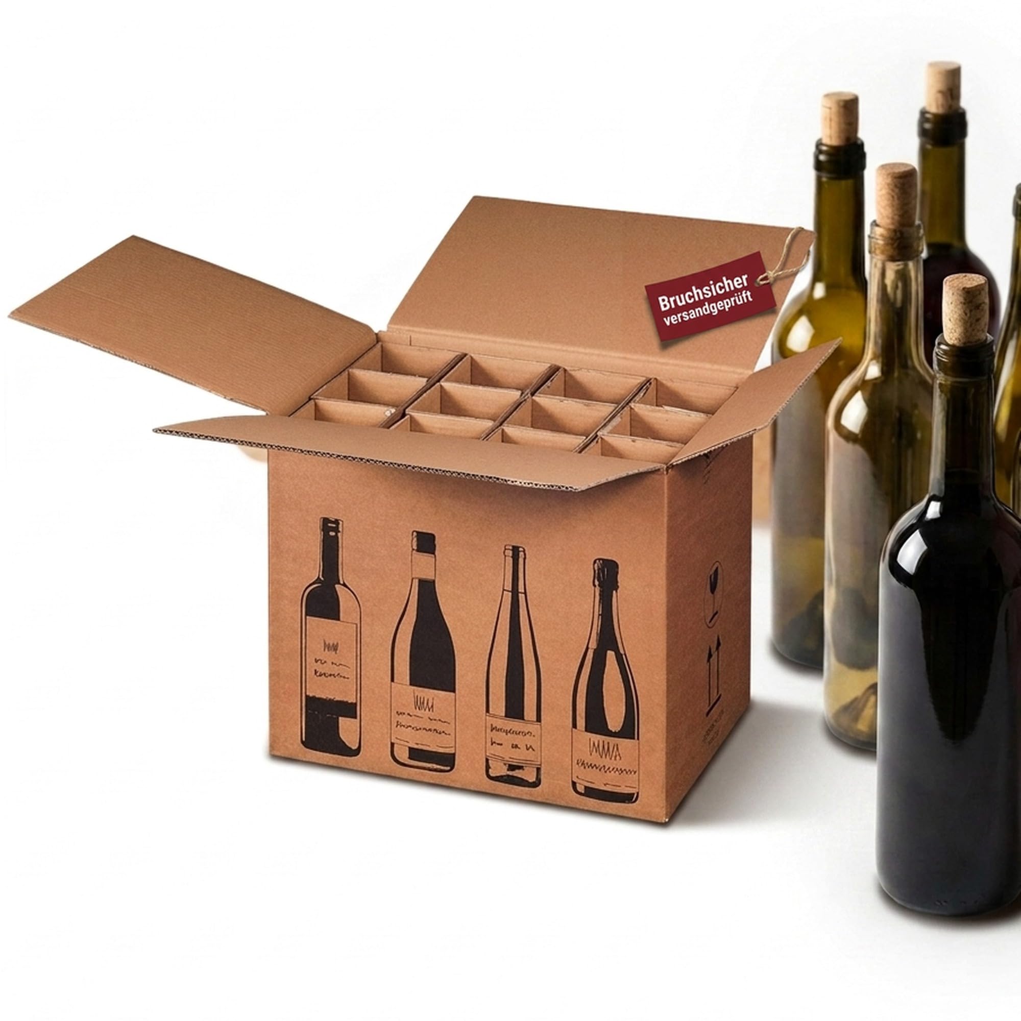 KK Verpackungen Flaschenversandkarton 12 Flaschen | 5 Stück, Weinkarton Doppelwelle | DHL & UPS pTZ-zertifiziert | Weinversandkarton für Bordeaux, Sekt, Champagner | Mit Falthülsen