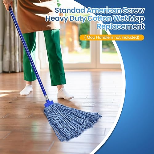 Miniatura 3 de Matthew - Cabezales de repuesto para trapeador húmedo de algodón resistente (azul, mediano, paquete de 3) para limpieza de suelos residenciales y