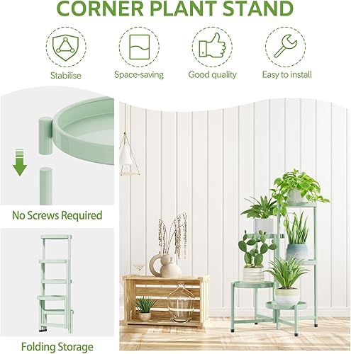Miniatura 5 de iDavosic.ly Soporte grande para plantas de 5 niveles para interiores, esquina de 10 pulgadas de ancho, soportes de metal altos para plantas al aire