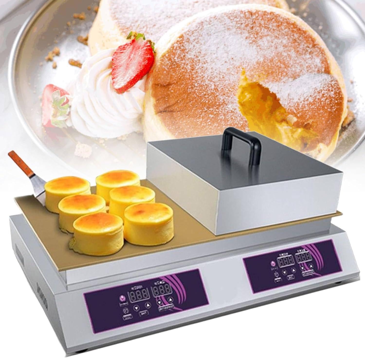 Oiyeknrd Souffle Machine,Commercial Electric Souffle Machine,Stainless Steel Electric Dorayaki Maker,For Making Souffle, Pancakes, Dorayaki DoubleHead