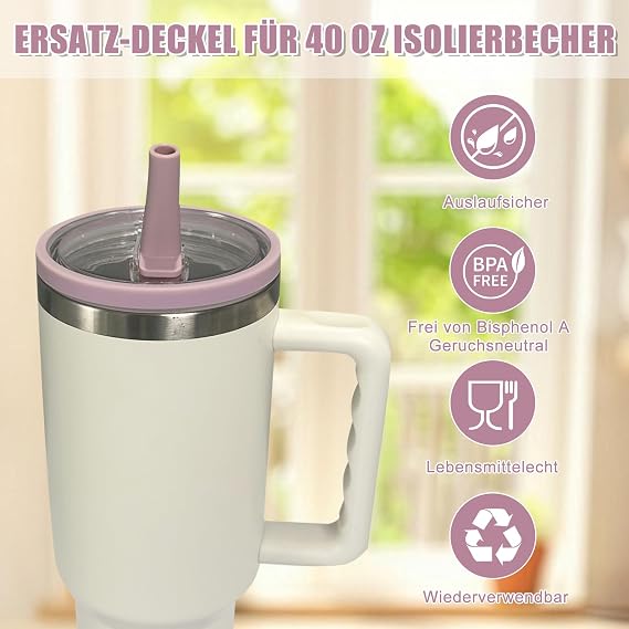 2 PCS Tumbler Flip Straw Lid Replacement Fit for Stanley Cup 40 OZ, Spill Proof Splash Resistant Cup Lid fits for Stanley Quencher Tumbler, Proof Tumbler Covers for Stanley Cup Accessories (purple)