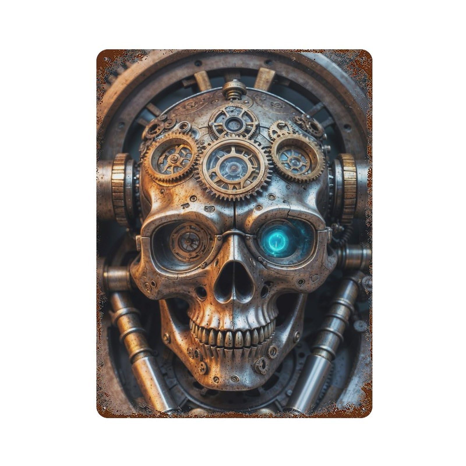 Garage Style Industrial Steampunk Skull Rusty Metal Tin Sign 15.7"x11.8", Shabby Chic Decor for Bar And Workshop