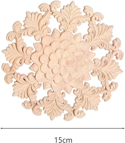 Miniatura 10 de MUXSAM Apliques de madera tallada en madera retro, calcomanías redondas de copo de nieve para armario, puerta, gabinete, cajón, pared, techo,