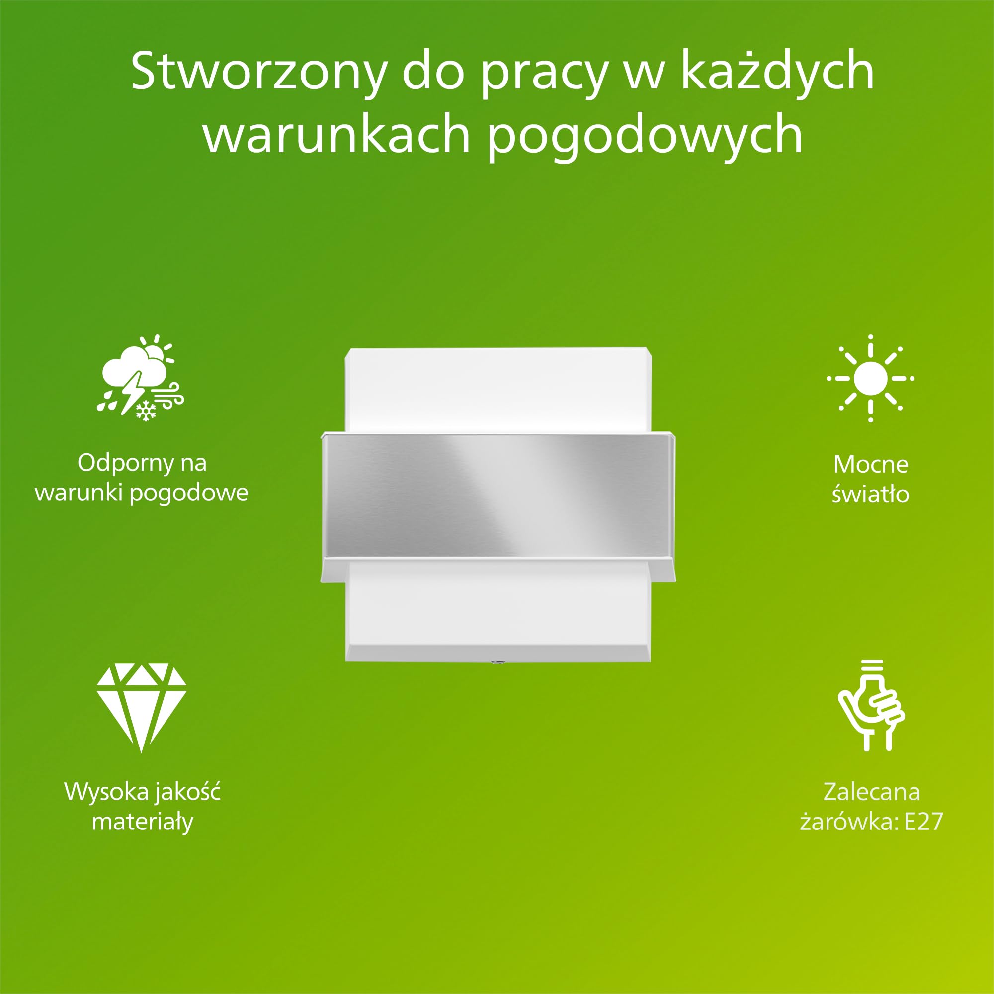 Philips Shovel Kinkiet Zewnętrzny, IP44, Odporny na Warunki Pogodowe, Pionowy Strumień Światła, Trwały, Stal Nierdzewna, Żarówka E27 Sprzedawana Osobno