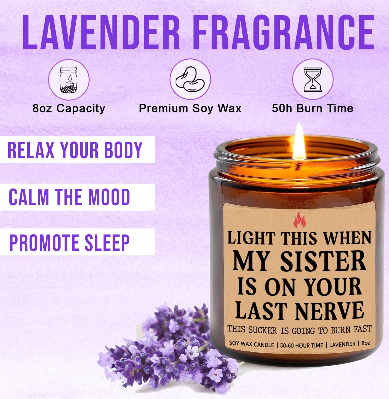 Light This When My Sister is On Your Last Nerve Candle - Funny New Brother in Law Candle - Bridal Shower Gift for Sister - Wedding Gift Candles - Last Nerve Candle - Lavender Soy Candle 8Oz