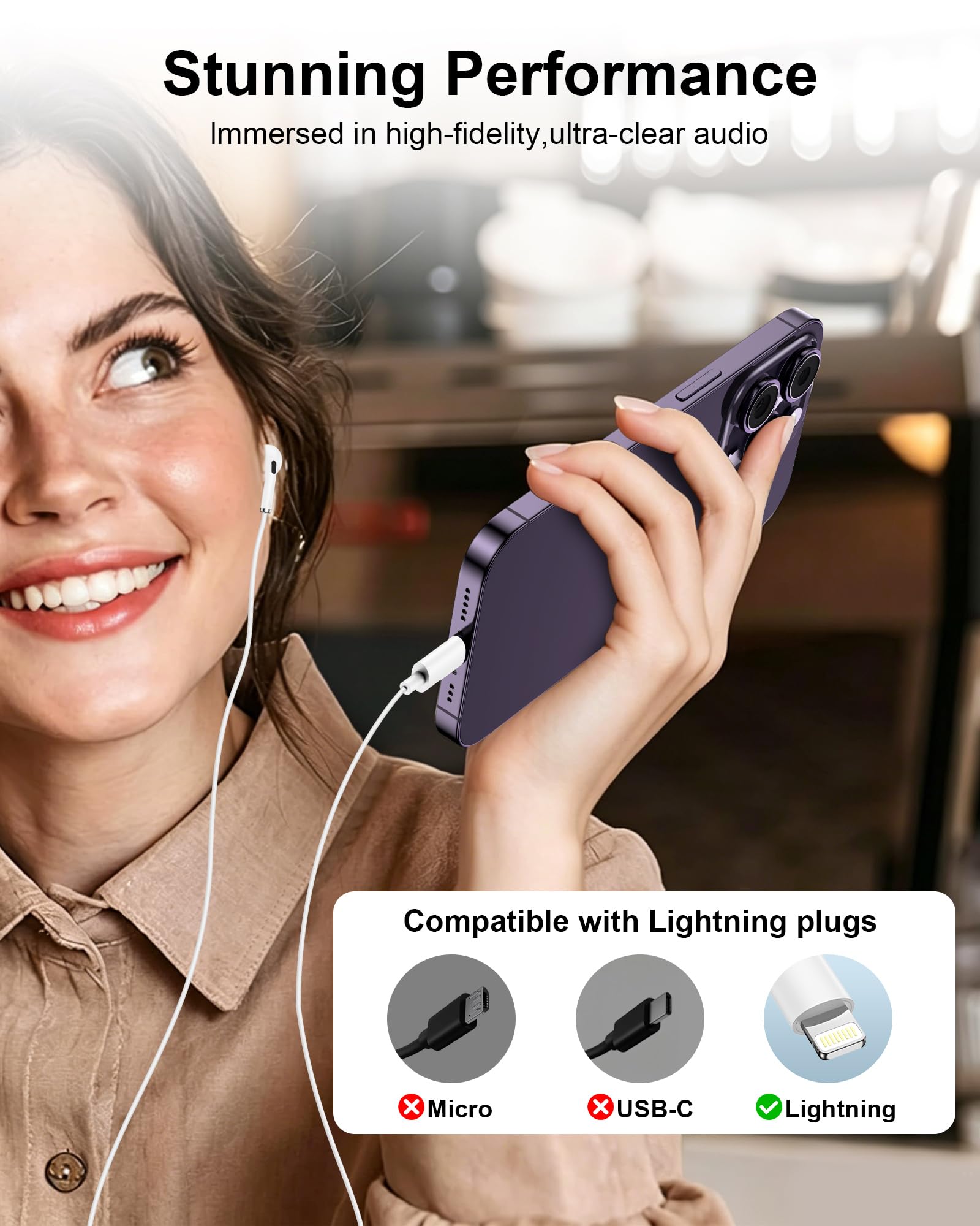Amazon.co.jp: iPhone 14 13用有線Lightningイヤホン、Apple Pods