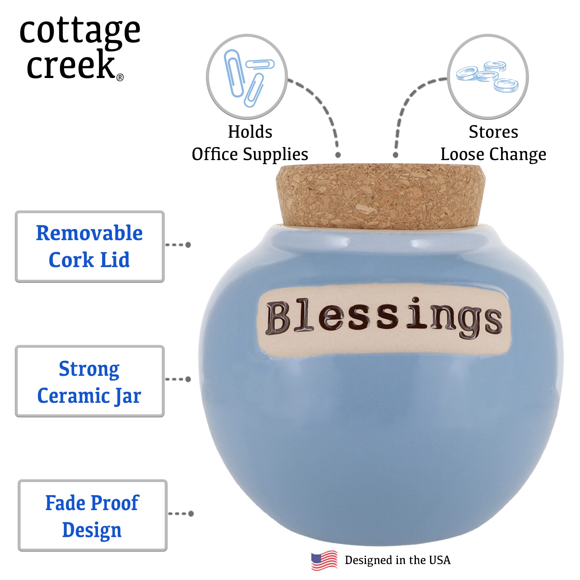 Inspirational Gifts - Ceramic Blessings Jar with Lid, Stocking Stuffers, Gratitude Piggy Bank, Christian Gifts, Bible Verse Storage, Gifts for Women, Home Decor, Coin Bank