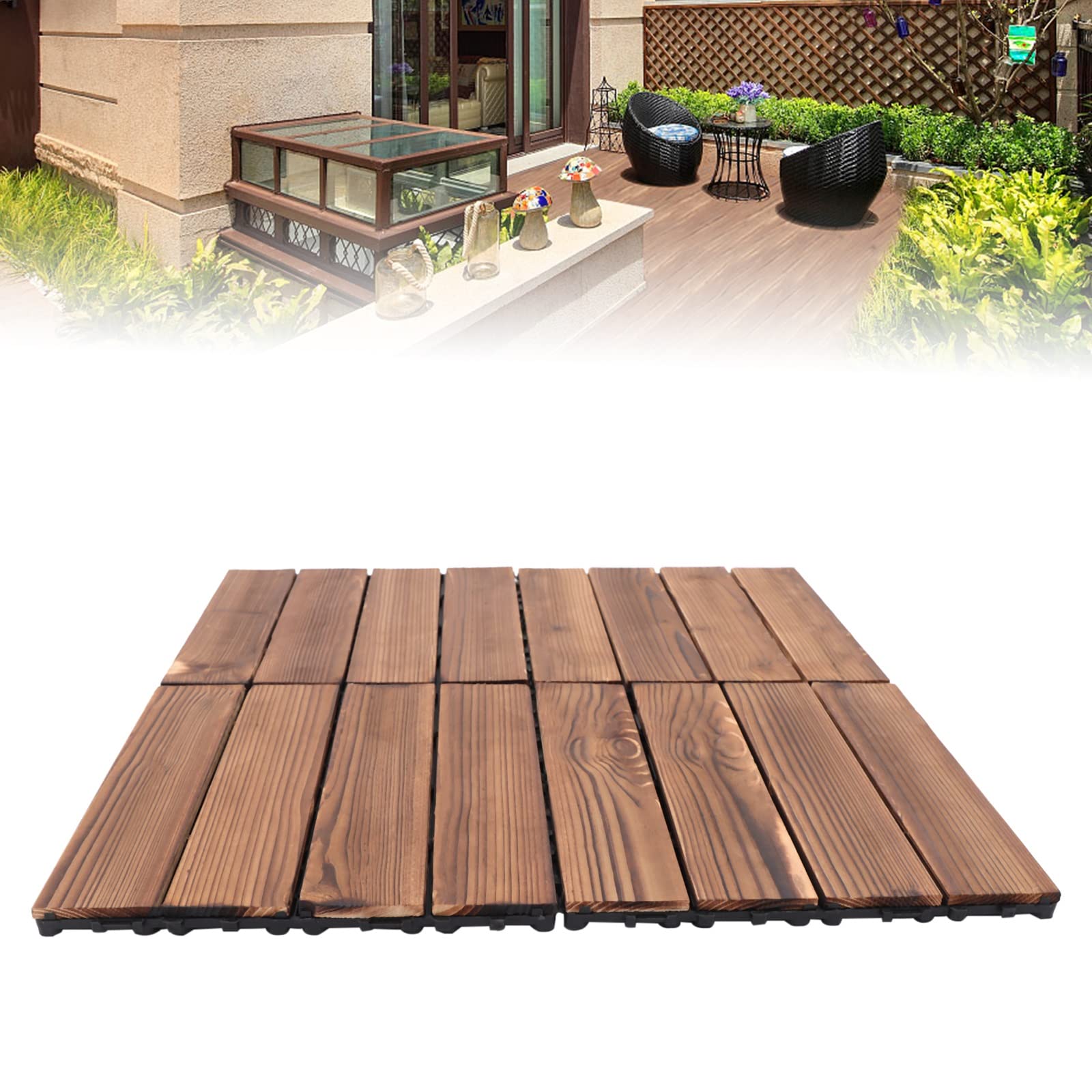 Baldosas para terraza con sistema de clic, 36 pies cuadrados (3,34 metros cuadrados), de madera dura, 30 x 30 cm, para terraza, balcón, azulejos impermeables para interiores y exteriores