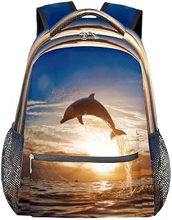 Mochilas escolares Ocean Dolphin para meninas, estudantes, resistente à água, mochila escolar de viagem com golfinho animal para mulheres/homens, Multi, Medium
