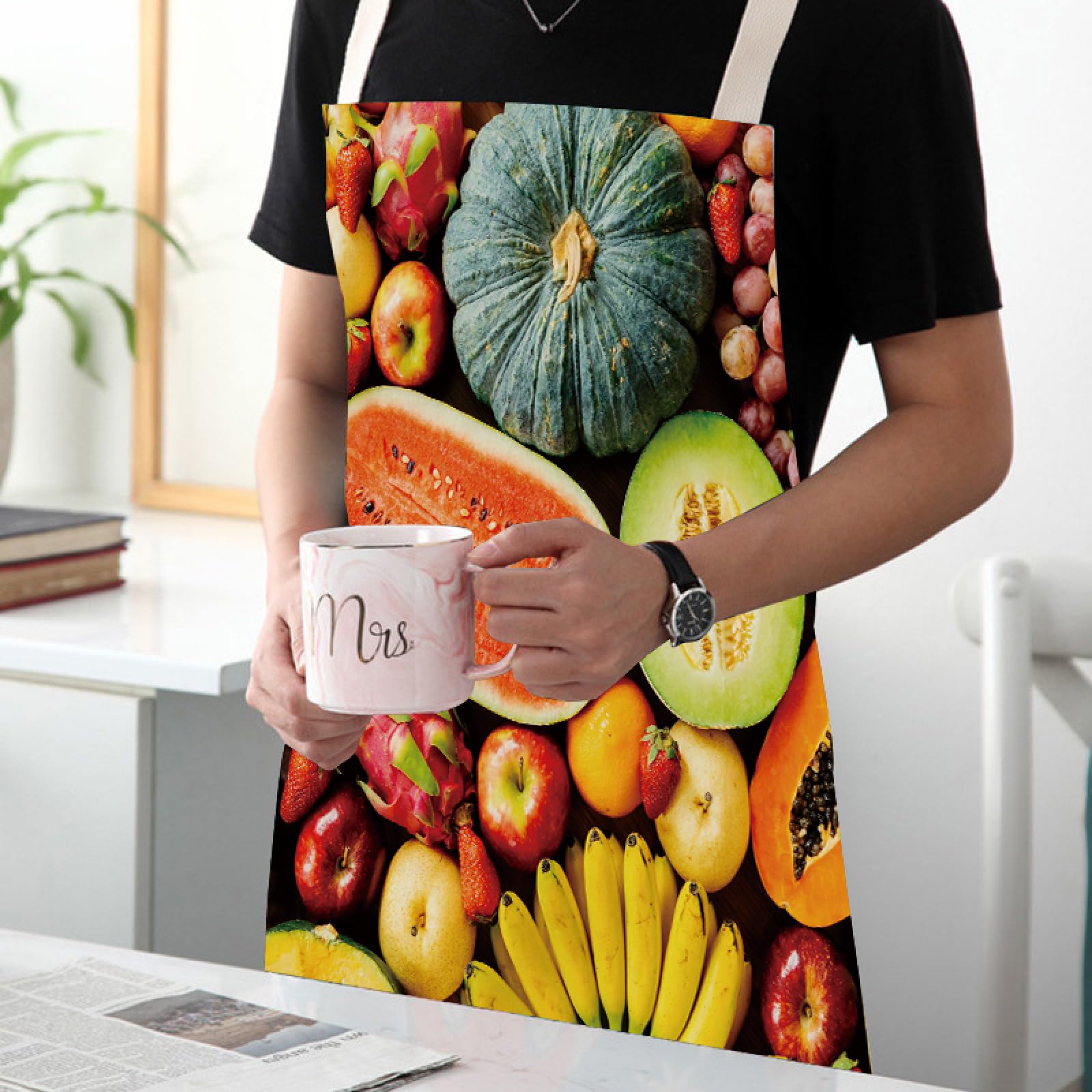 Delantal De Lino Sin Mangas Para Hombres Y Mujeres, Delantal De Cocina Con Estampado De Especias Y Frutas Vegetales, Delantal Resistente A Las Manchas Para Hornear, Restaurante, Camarero, Chef, U