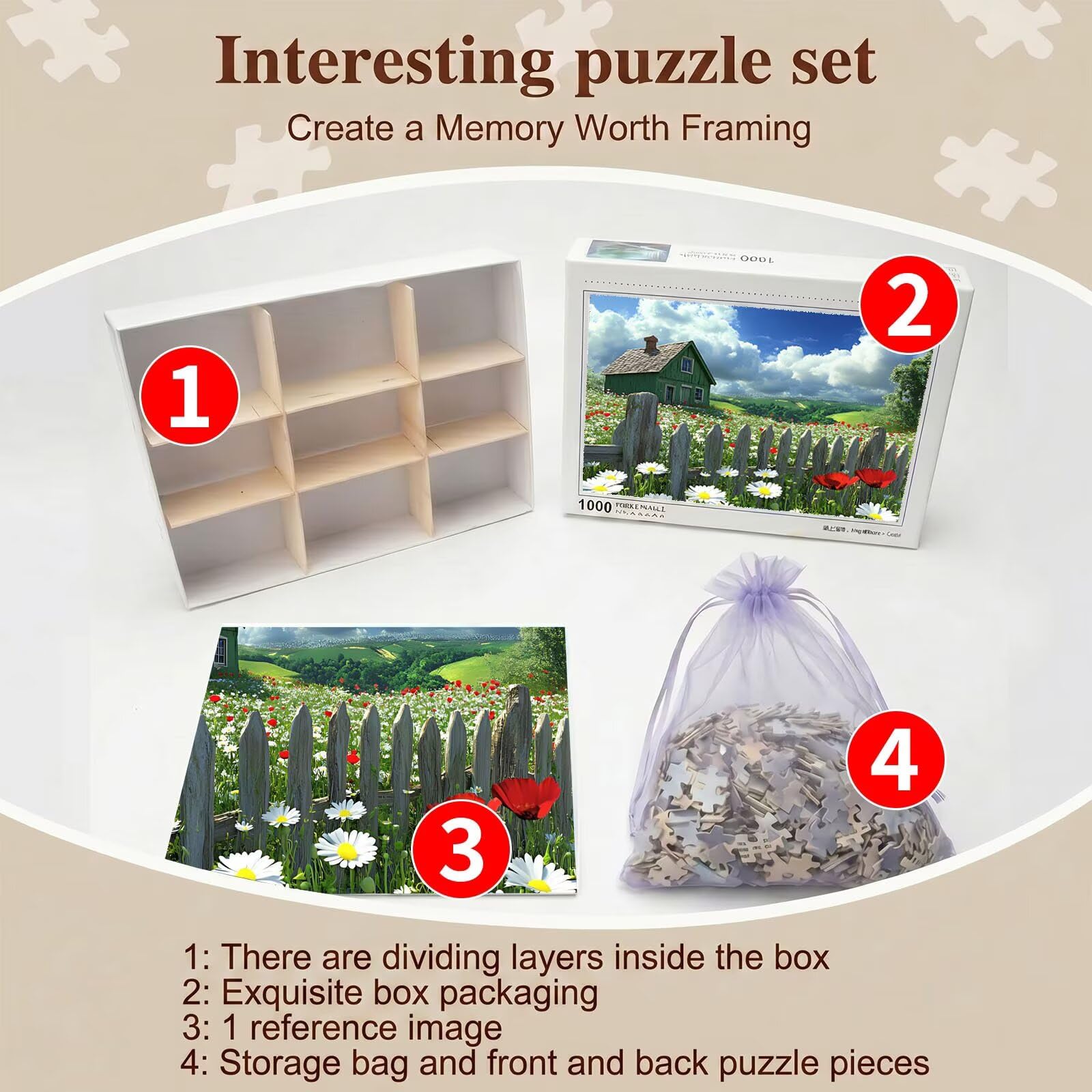 Flor Cabina-2 Puzzle de 1500 Piezas, Juego de Mesa Familiar de Madera - Rompecabezas Adultos para Toda La Familia, Rompecabezas Educativo DIY y Antiestrés - con Mapa de Referencia, 87 x 57 cm f0-364