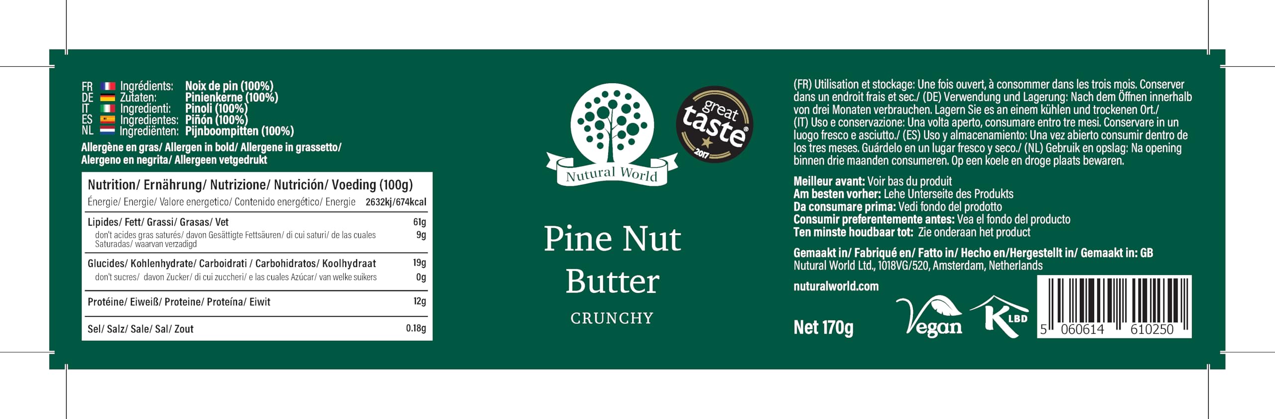Nutural World - Burro di Pinoli Croccante (170g) - Vincitore del Great Taste Awards