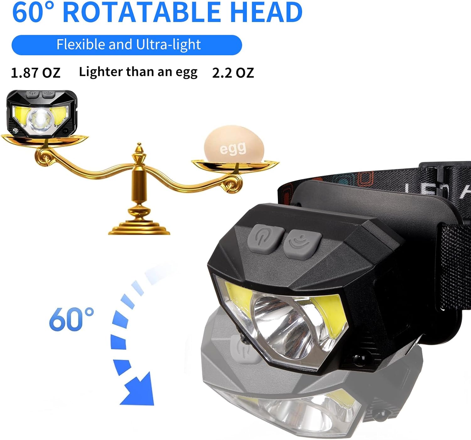 Headlamp Flashlight, Lumen Ultra-Light Bright LED Rechargeable Headlight with White Red Light, 2-Pack Waterproof Motion Sensor Head Lamp,8 Modes for Outdoor Camping Running Hiking Fishing