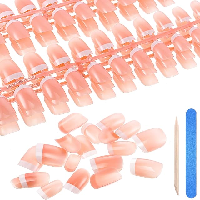 360 Pieces French False Nails Artificial Fingernails Pink White French Fake Nail Tips Kit 12 Sizes Full Cover with Nail Files and Stick for Salon DIY Decoration