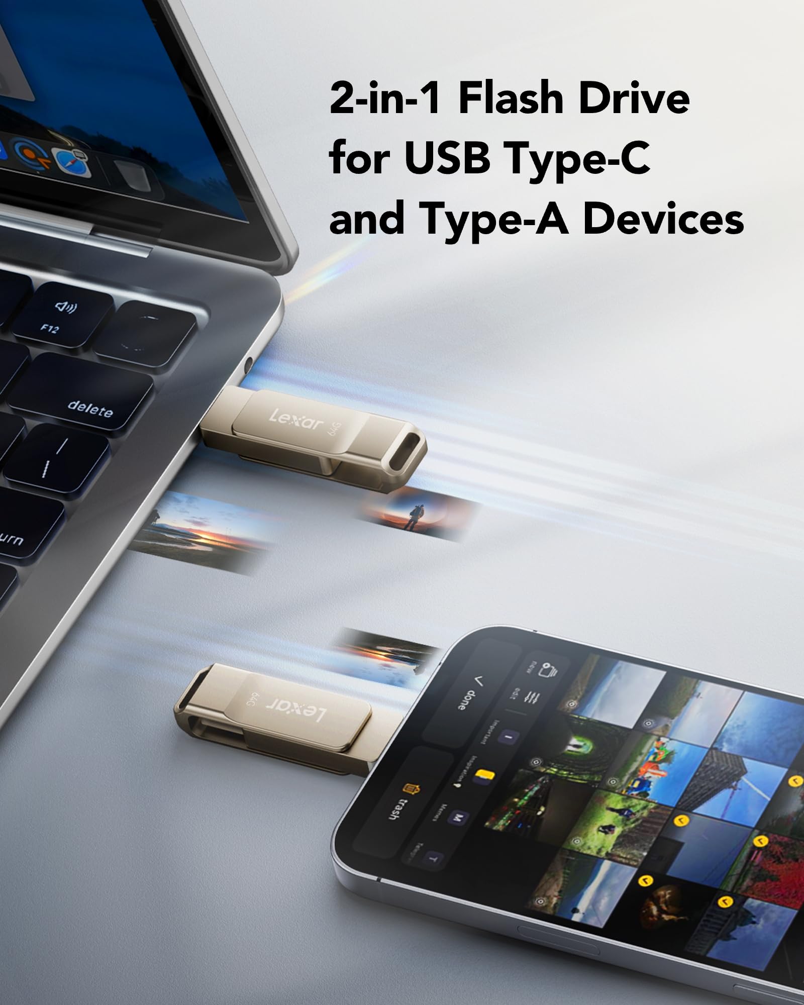 Lexar D40E 64 GB Dual Drive USB 3.2 Gen 1 Type-C Jump Drive, unità flash USB-C con alloggiamento in metallo e design girevole (LJDD40E064G-BNSNG)
