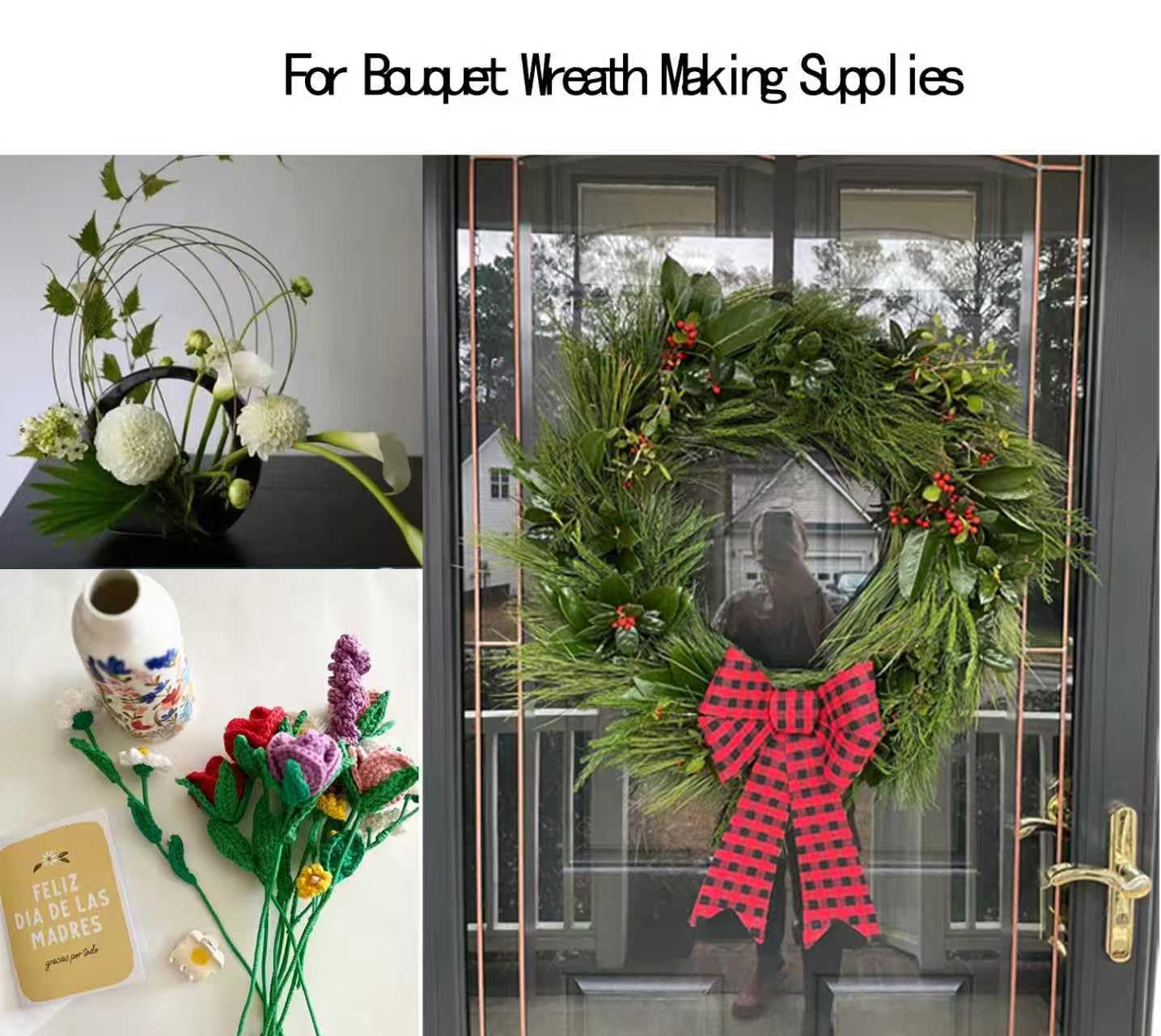 3 Pack 22 Gauge Floral Wire 115 Feet Green Black Flexible Paddle Wire for Crafts, Christmas Wreaths Tree