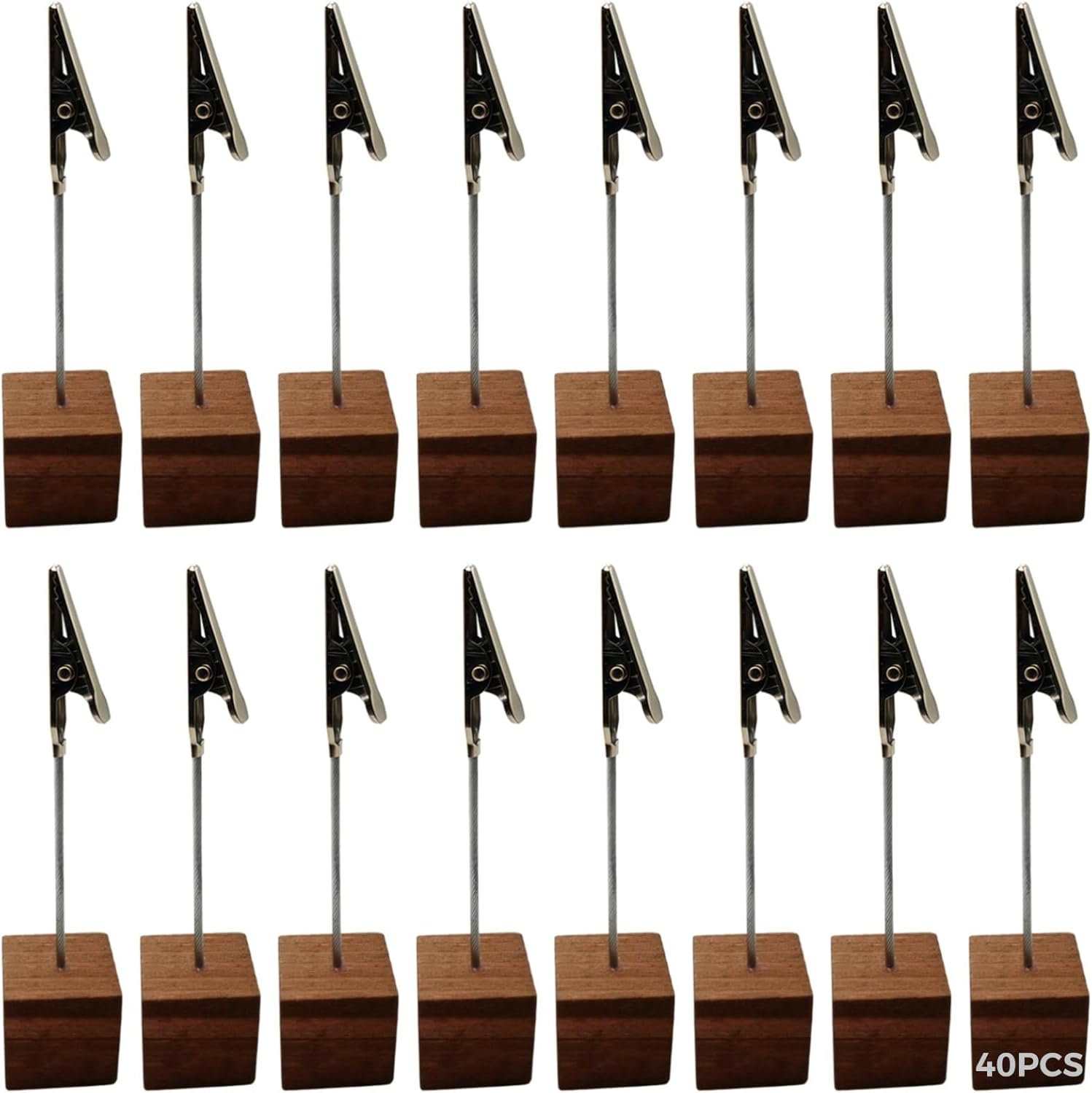 40 Pcs Adjustable Retro Coffee Wooden Photo Holders, Memo Stands for Home and Office Table Decor